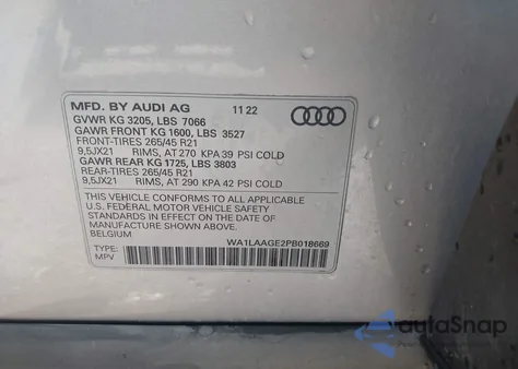 2023 Audi E-Tron Premium Plus Quattro from USA, damaged, VIN WA1LAAGE2PB018669
